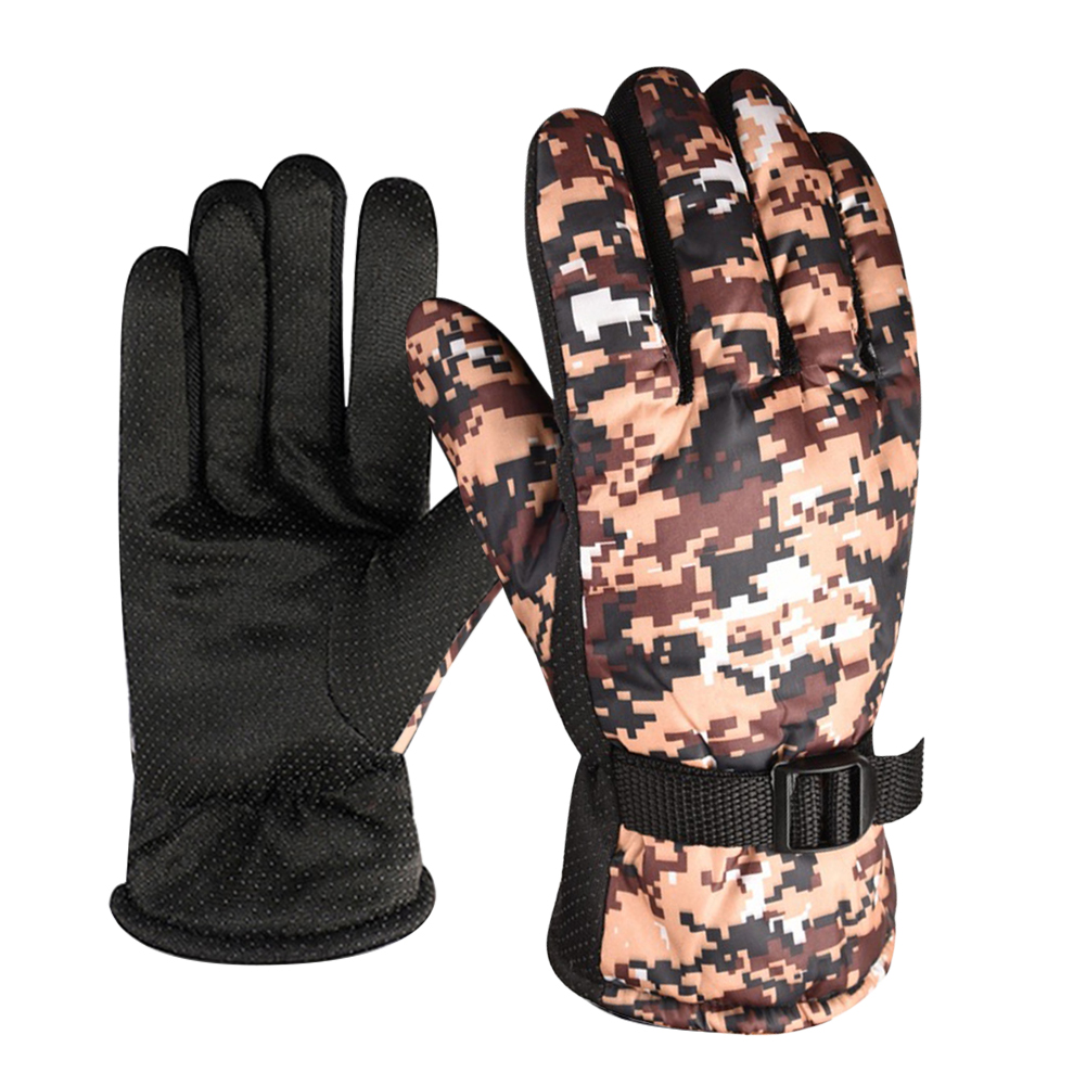 Vinter herre varme vindtætte ski fleece handsker med justerbart spænde fortykket anti-skrid cykling ski sport termiske handsker: F