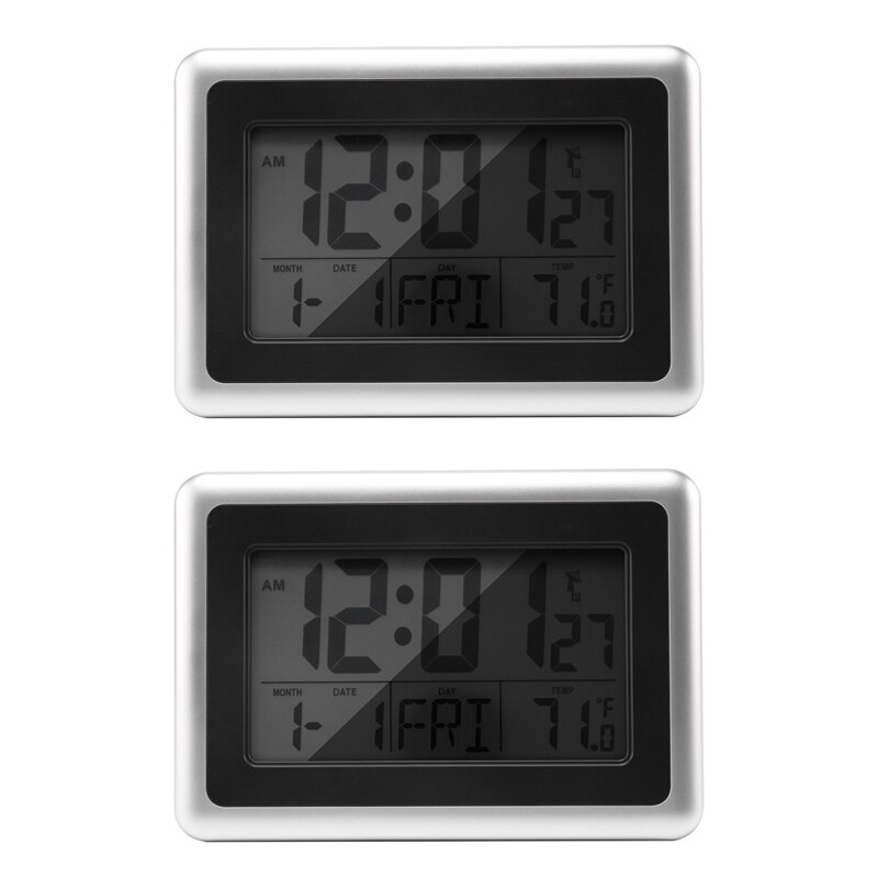 2X Atomic Digital Wall Clock, Large Lcd Display, Battery Operated, Indoor Temperature, Without Back Light (Silver): Default Title