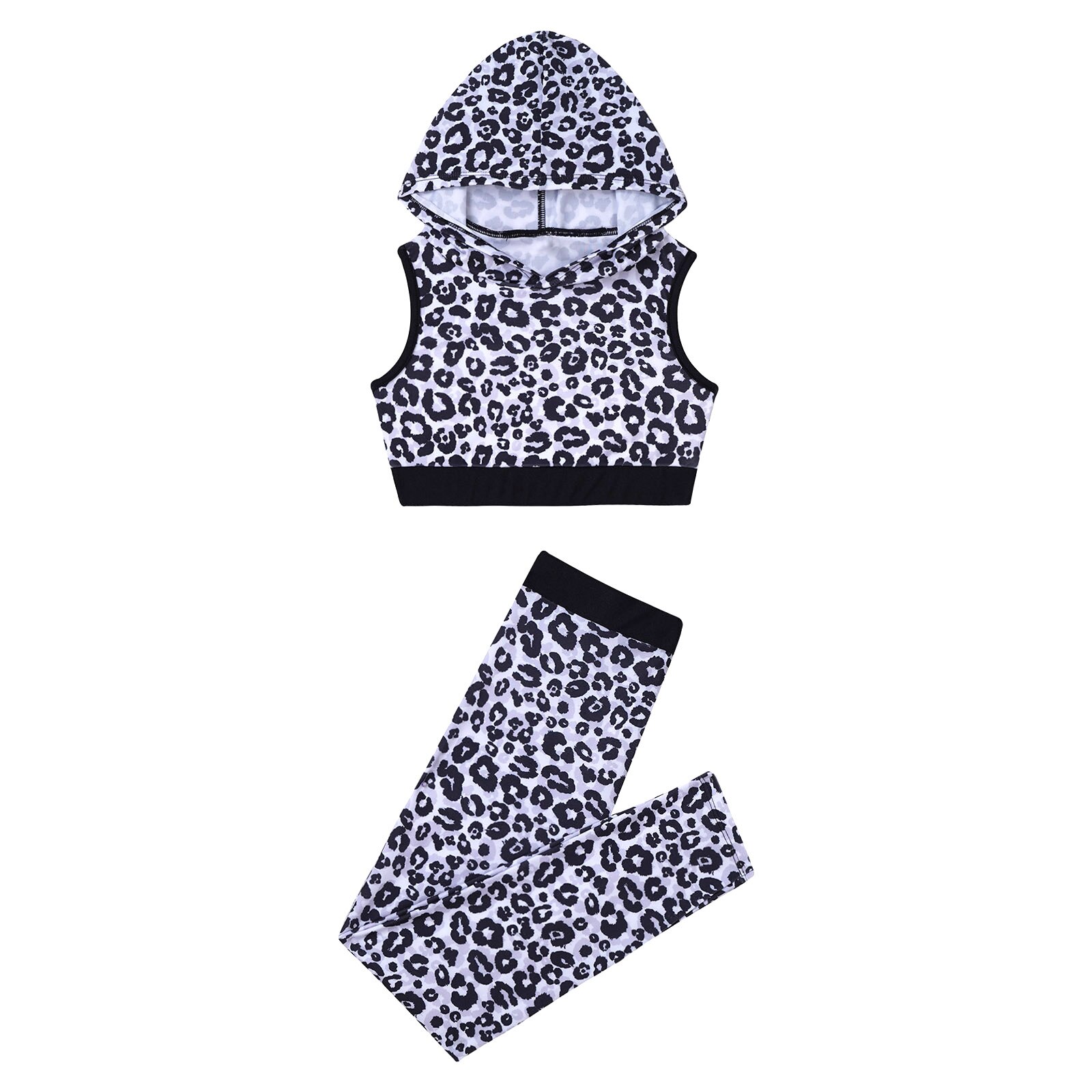 Yoga einstellen freundlicher Trainingsanzug Mädchen Fitnessstudio Anzug Leopard Gedruckt Mit Kapuze oben Hosen freundlicher Sport Kleidung Ballett Gymnastik- Outfit
