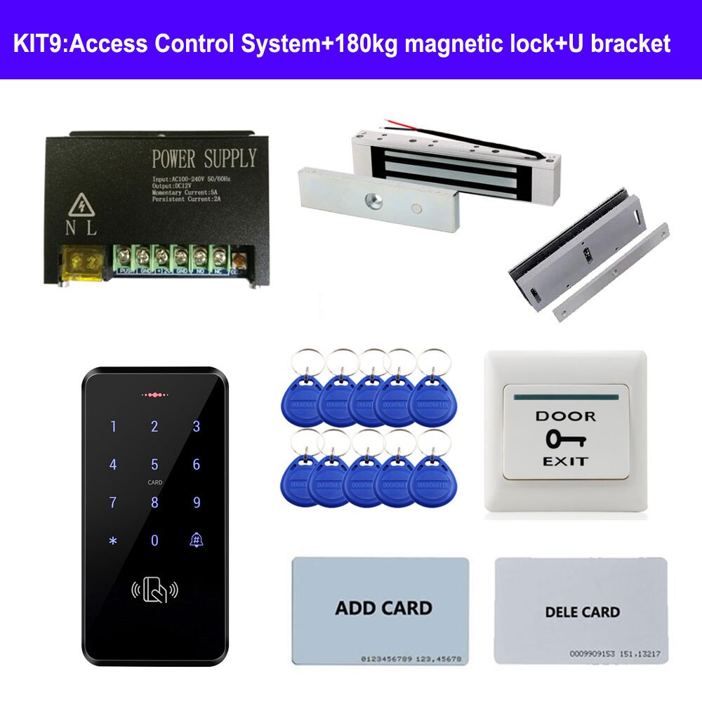Diverse dør adgangskontrol system kit id tastatur adgangskontrol + strømforsyning + udgangsknap + elektriske dørlåse til kontor