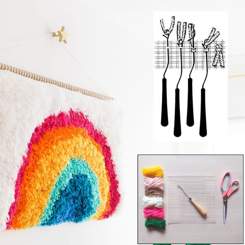 100 x 150cm tomt tæppe tilslutning mesh lærred låse krog tæppe gør tæppe gobelin diy kit værktøj til broderi håndværk dekoration