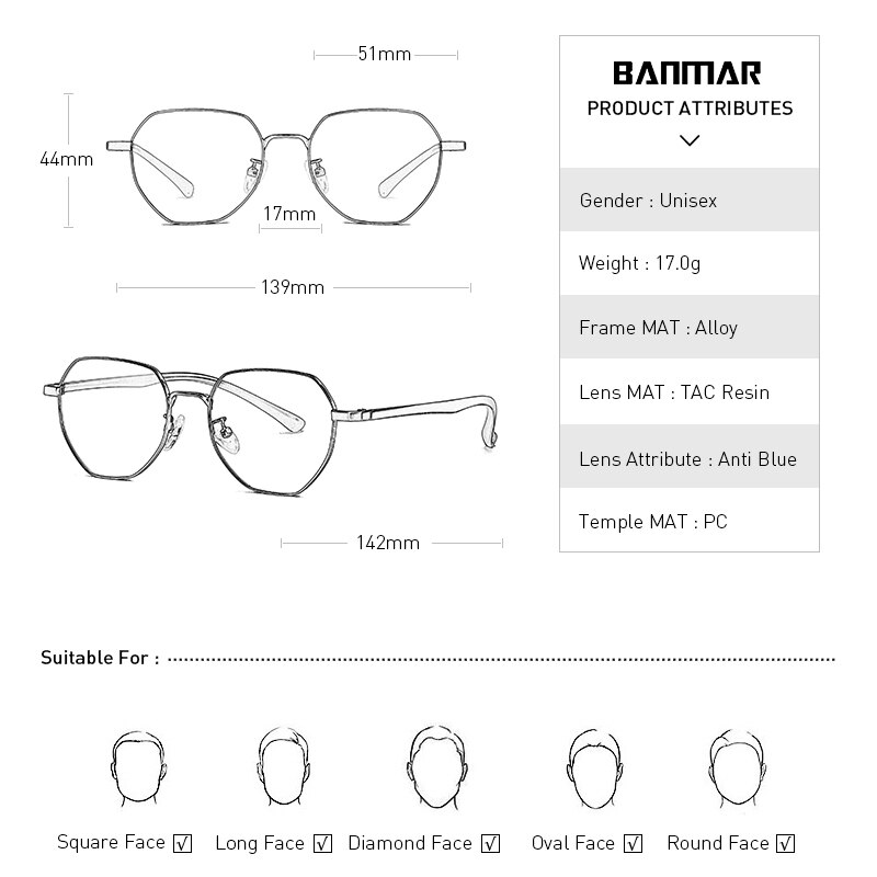 BANMAR-gafas para ordenador, antiluz azul, filtro que reduce la tensión ocular Digital, gafas de protección regulares para videojuegos, A2117