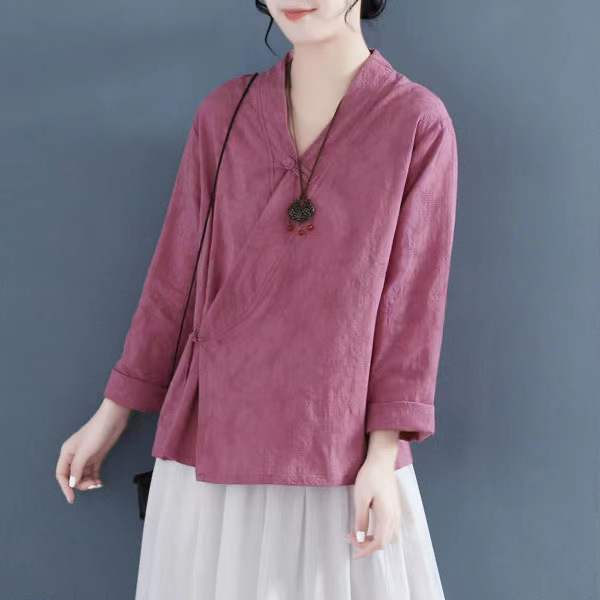 Qipao Retro de estilo chino tradicional para mujer, Tops informales de algodón y lino, cárdigan Hanfu Zen Tea, Kung Fu, Tai Chi, ropa Oriental: red / XL