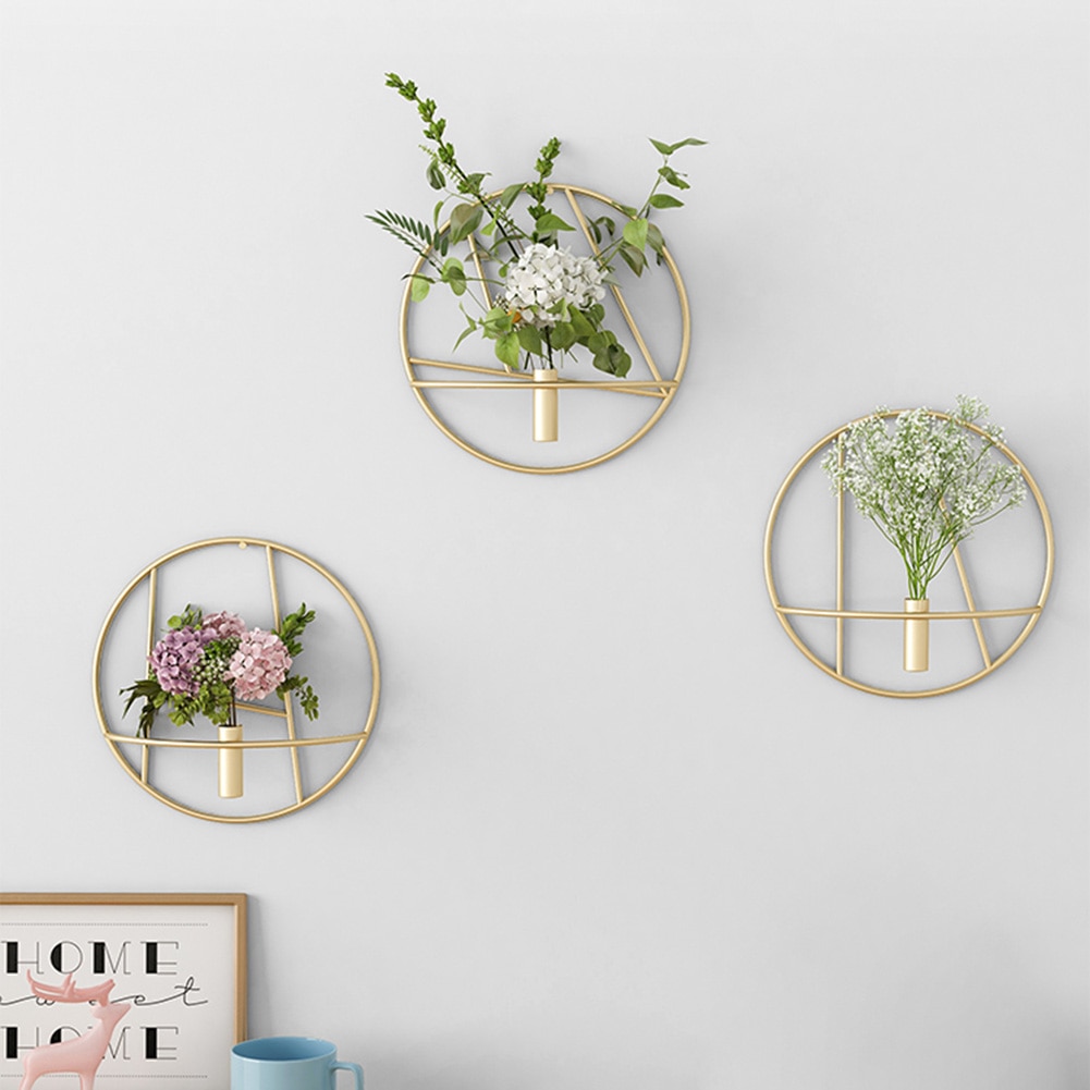 Metal Geometric Candlestick Modern Art 3D Circle Metal Candle Holder Wall Hanging Flower Vas for Home Bedroom Decoration Crafts