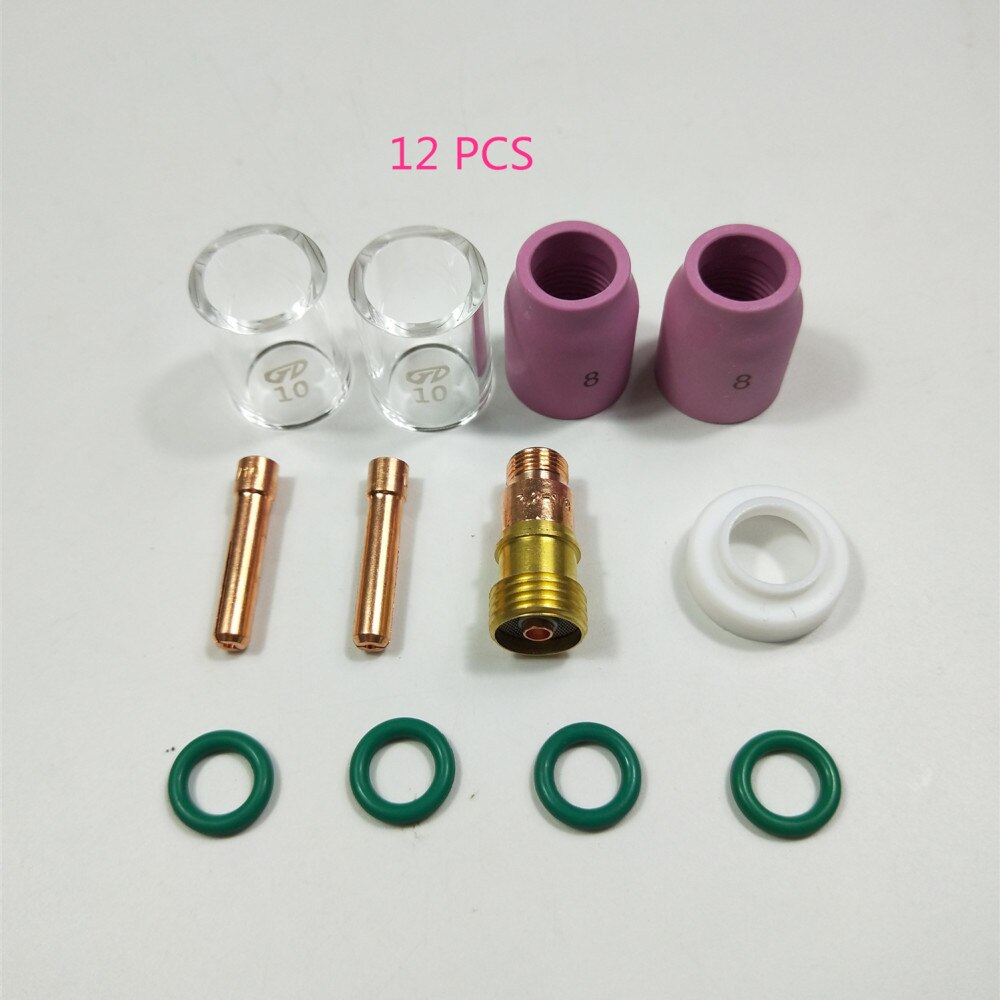 TIG Welding Torch Stubby Gas Lens Heat Resistant Glass Cup Kit For WP-17/18/26 2.4mm 3/32" O-rings semi-automatic welding: package 12pcs