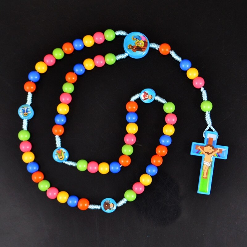 1 Pc Cartoon Jezus Kruis Hanger Ketting Rozenkrans Kralen Katholieke Kettingen Kinderen Kid Meisjes Religieuze Sieraden