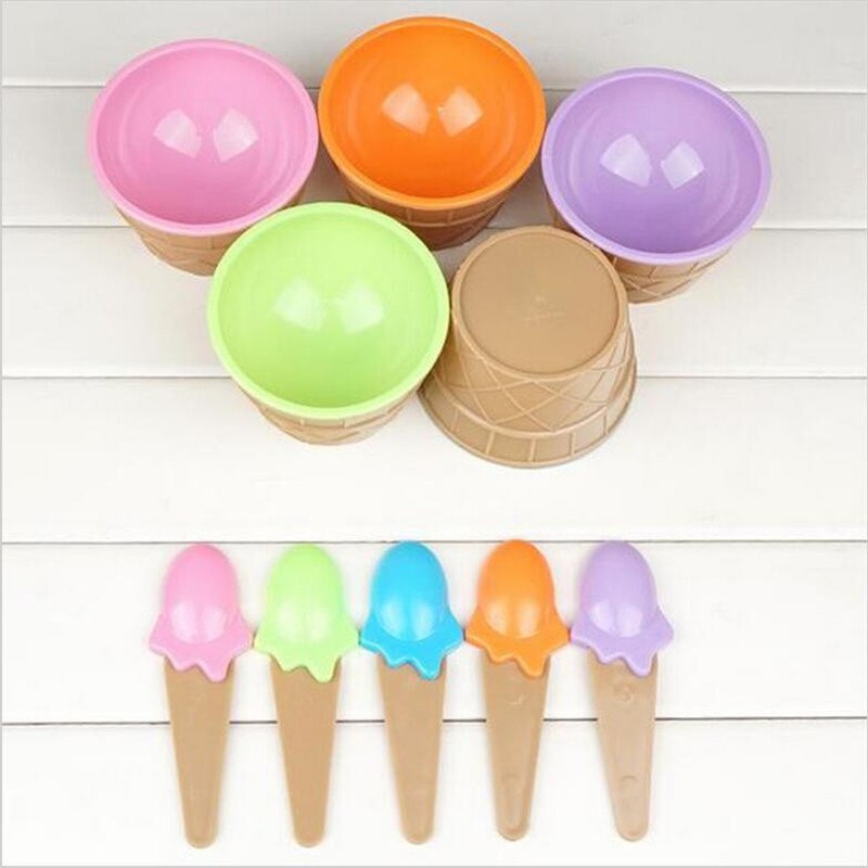 1Set Kids Ice Cream Bowl Spoon Set Durable Children Lovely Dessert Bowl DIY Ice Cream Tools For Kitchen