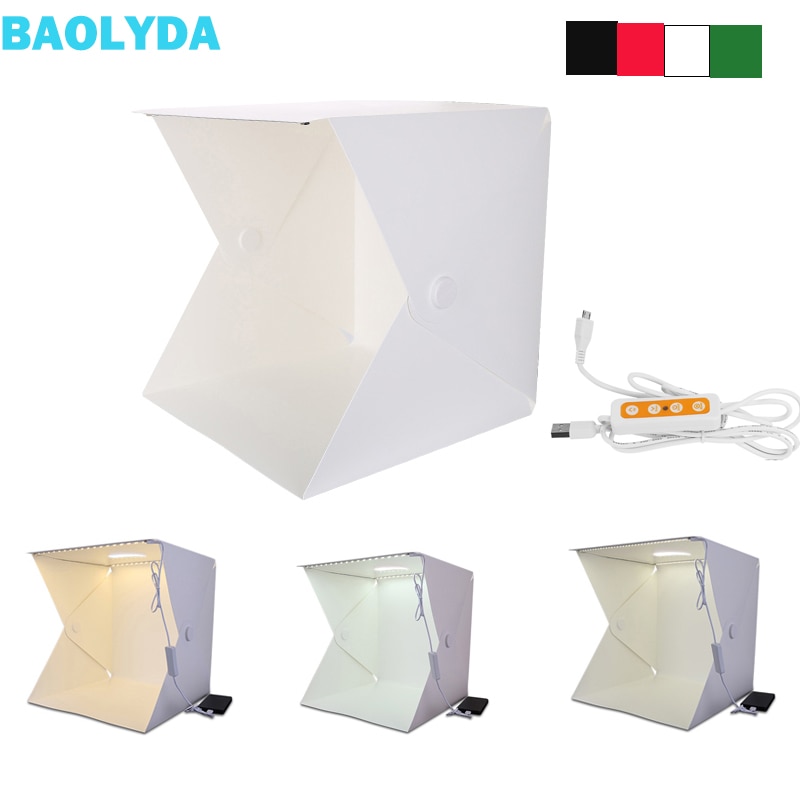 Baolyda Studio Foto Lightbox 40x40 Mini Studio LED Foto Box Lichtbak voor Fotografie met Dubbele LED & 4 kleur Achtergronden