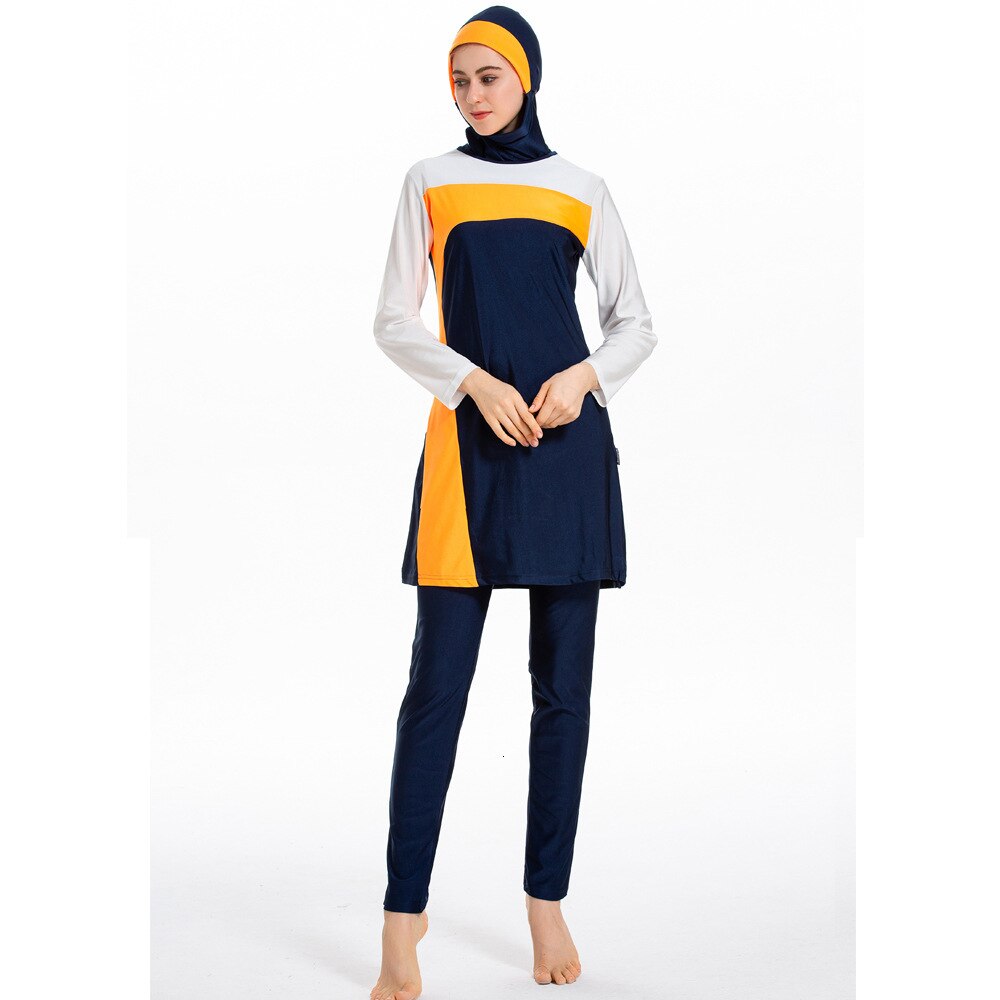 Abbigliamento spiaggia per Musulmani Maglia A Manica Lunga Della Copertura Completa di Modo Burkini Hijab Islamico Costume Da Bagno Vestiti di Nuoto Insieme Del Vestito Femminile Più Il Formato: YELLOW / XXL