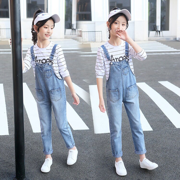Kids Teens Girls Denim Long Jumpsuit Overalls Playsuit For Girls School Jeans Jumpsuits Romper Clothes Outfits 14 Years