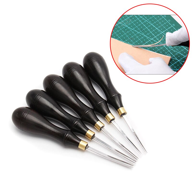 Biselador de bordes de cuero para manualidades, herramientas de artesanía de cuero, con mango de madera