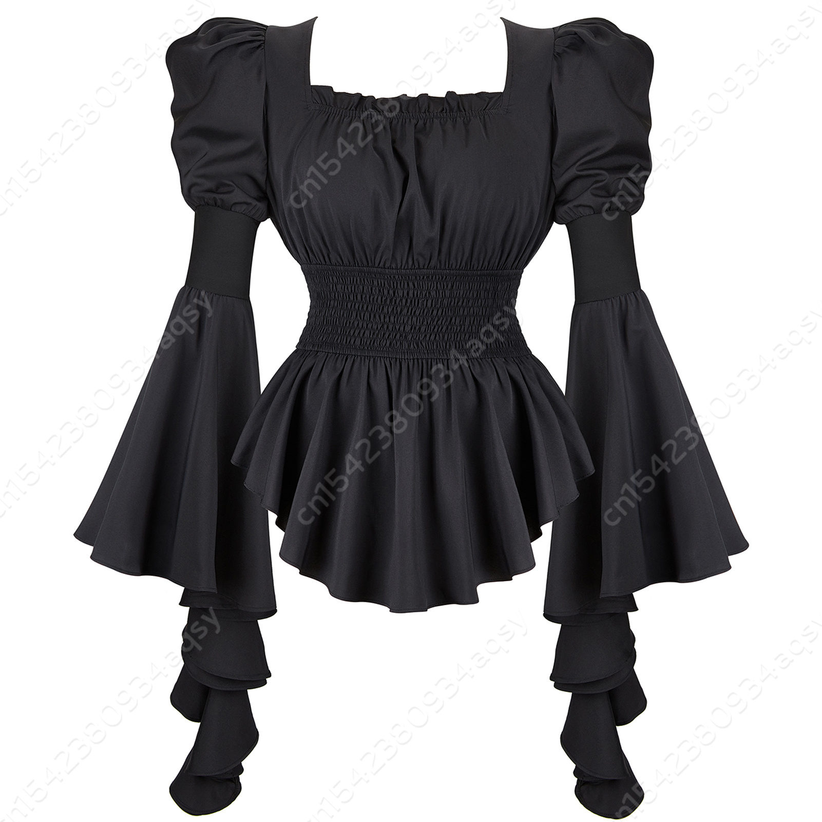 Camicia da donna Camicetta Camicia medievale a maniche lunghe Camicetta rinascimentale Costume da contadina: XS (dispositivi di soccorso di sicurezza) / nero