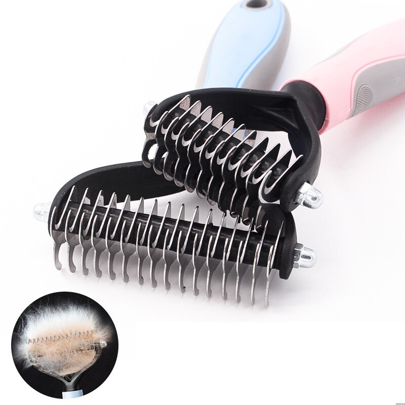 Pet Safe Dematting Comb Cat Dog Hair Removal Grooming Shedding Tools Fur Trimming Deshedding Brush Double Sided Long Curly