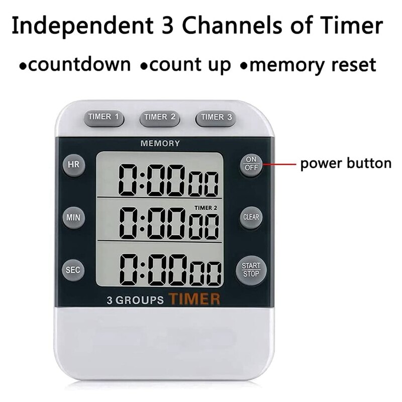 Digital Dual Kitchen Timer, 3 Channels Count UP/Down Timer, Triple Cooking Timer, Large Display, Loud Volume Alarm