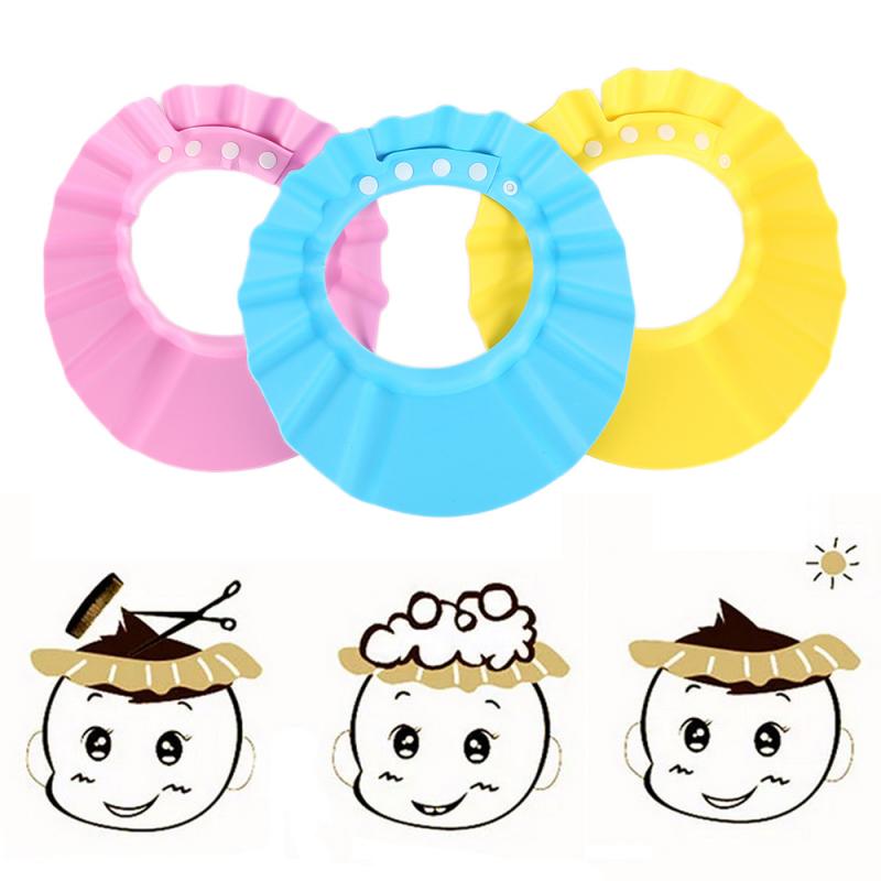 3 couleurs enfants réglable sûr shampooing douche bain doux casquettes bébé chapeaux imperméable lavage cheveux bouclier douche produit