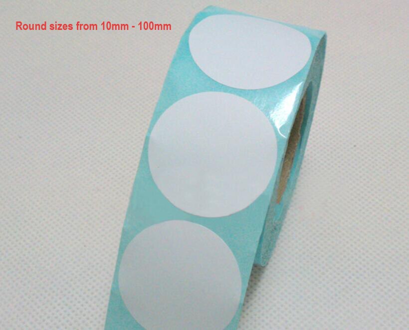 10mm 15 25 30 40 50 60 70 80 90 100mm Diameter Round Blank White Thermal Paper Label Barcode Sticker