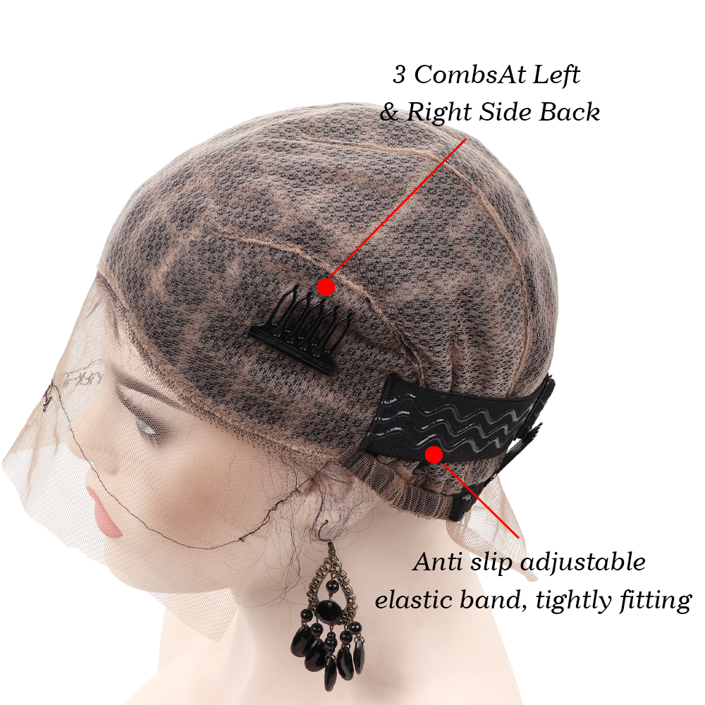 Cuffia per parrucca all'uncinetto con fascia elastica regolabile antiscivolo Cuffia per parrucca intrecciata per capelli Cuffia piena in pizzo pre annodata con capelli del bambino per realizzare parrucche