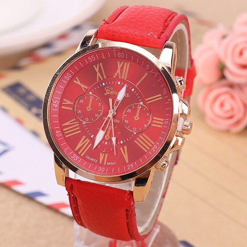 Drie-ogen horloge retro student koppel horloge mannen en vrouwen riem quartz trend horloge: Rood
