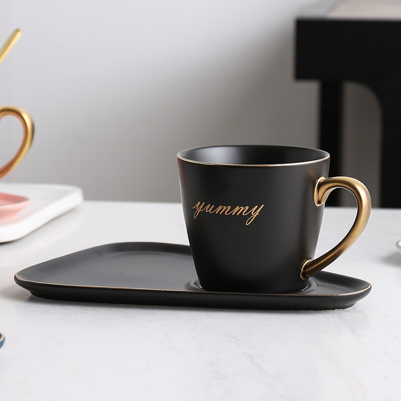 Creatieve Keramische Koffie Set Porseleinen Koffie Kop En Lade Met Gratis Lepel 250 Ml Nordic Stijl Tonen Plaat Voor Photogragh