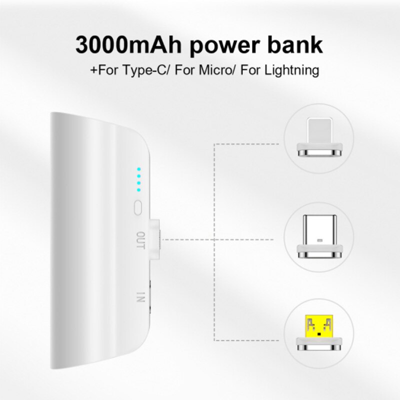 3000 mah mini-powerbank mit ladeclip für iphone, samsung, huawei und xiaomi, magnetisches ladegerät, kapsel-powerbank