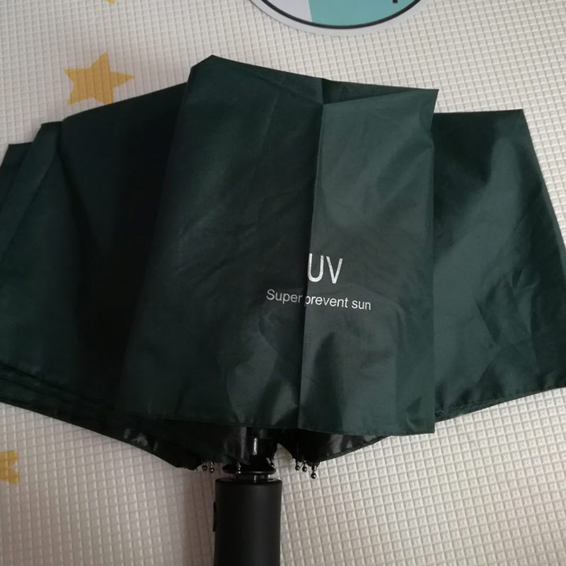 Automatic Rain &amp; Sun Umbrella Black Coating Parasol Anti-UV 3 Folding Wind Resistant Auto Luxury Big Windproof Women Men 8Ribs: Dark Green