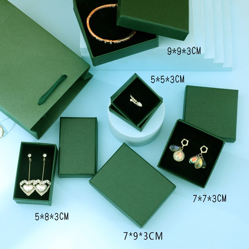 Caja de cartón verde para joyería, juego de anillos, collares, esponja rectangular, relleno de papel de cartón, cajas de embalaje de , 1 unidad: 12x16x5.7cm bag