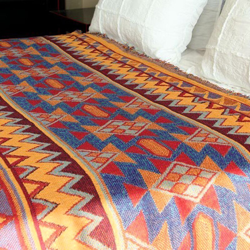 National stil geometri smide tæppe slipcover strikket tæppe gul etnisk til flyrejser sengeleverancer