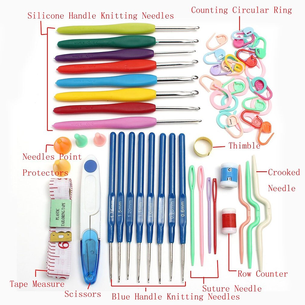 16 Sizes Crochet Hook Knitting Needles Handle Knit Set Weave Sweater knitting tools Craft Yarn Stitch Loom Kit with Box