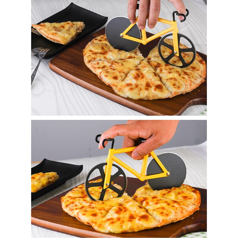 Recém aço inoxidável bicicleta ralador pizza corte cortador de pizza roda com titular profissional ajuda cozinha