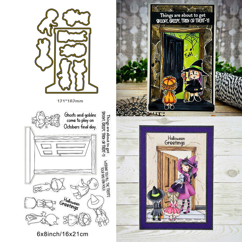 Söt häxräv glad halloween metallskärverktyg genomskinlig stämpel gör-det-själv scrapbooking silikonstämplar för kort album hantverk: S / Mörkgrå
