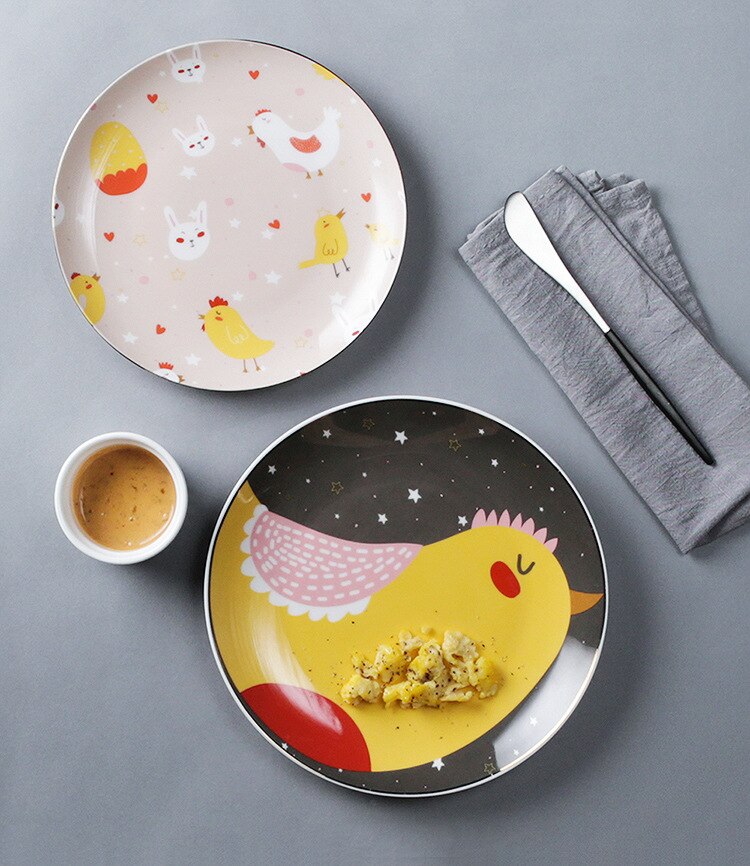 Cartoon Dinner Plate Flat tary 8-inch Bone Ceramic Plate Dessert SteakPlate Salad Plate for Children's Day