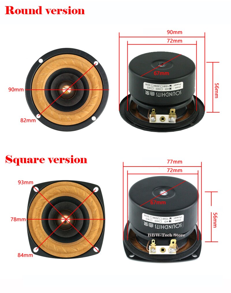 20W 3 Inch Speaker 4ohm ~ 8ohm Full Range Speaker Koorts Tweeter Midrange Woofer Audio Versterker Luidspreker Bass 98hz-20Khz