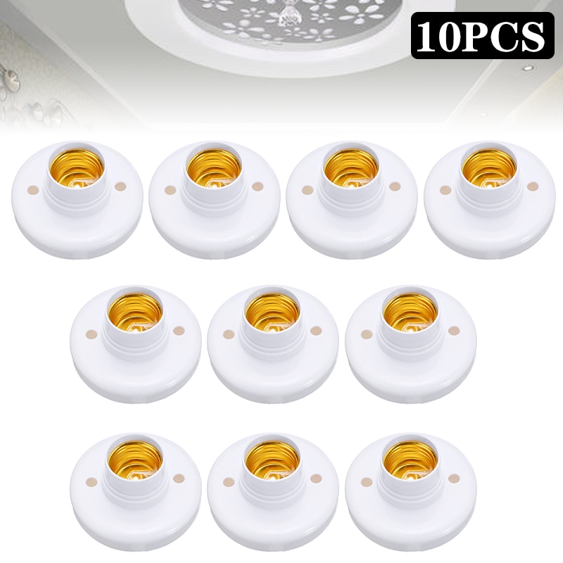 10pcs E27 Light Bulb Sockets Lamp Holder Screw Cap Socket Round Fixing Bases Socket Adapters For Home Supplies