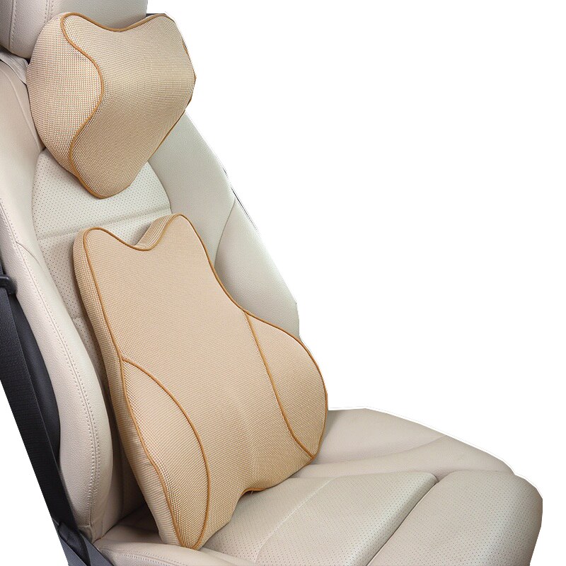 Bilpude nakkestøtte nakkepude sæde support pude lændehynde til bil rejse nakkestøtte auto nakkestøtte pude: Beige sæt