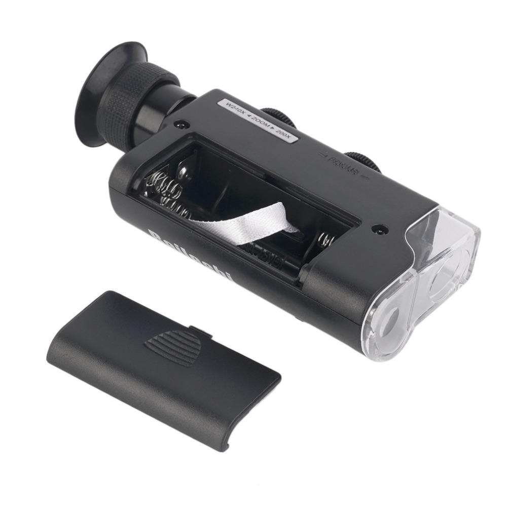 Mini microscopio portátil bolsillo 200X ~ 240X lupa de mano luz LED para lámpara Zoom lupa lente de bolsillo