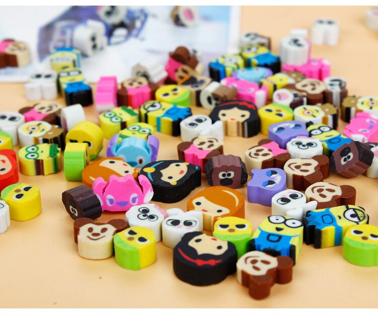 100 pcs/ lot mixed small size TPR cartoon Rubber erasers Learning stationery Correction Supplies for kids