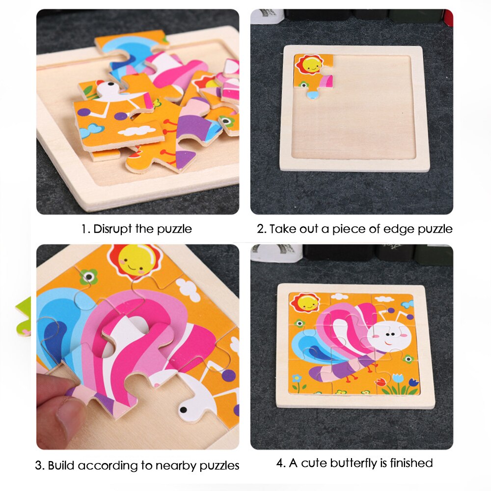 Inteligencja zabawka dla dzieci drewniana układanka 3D Tangram dla bajkowe zwierzątka dla dzieci/Puzzle ruchu zabawki edukacyjne