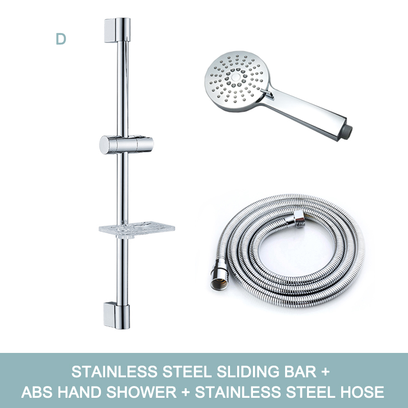 Chrome Shower Sliding Bar Wall Mounted Shower Bar Adjustable Sliding Rail Set Multi Function Hand Shower Head with 1.5M Hose: D Whole Set