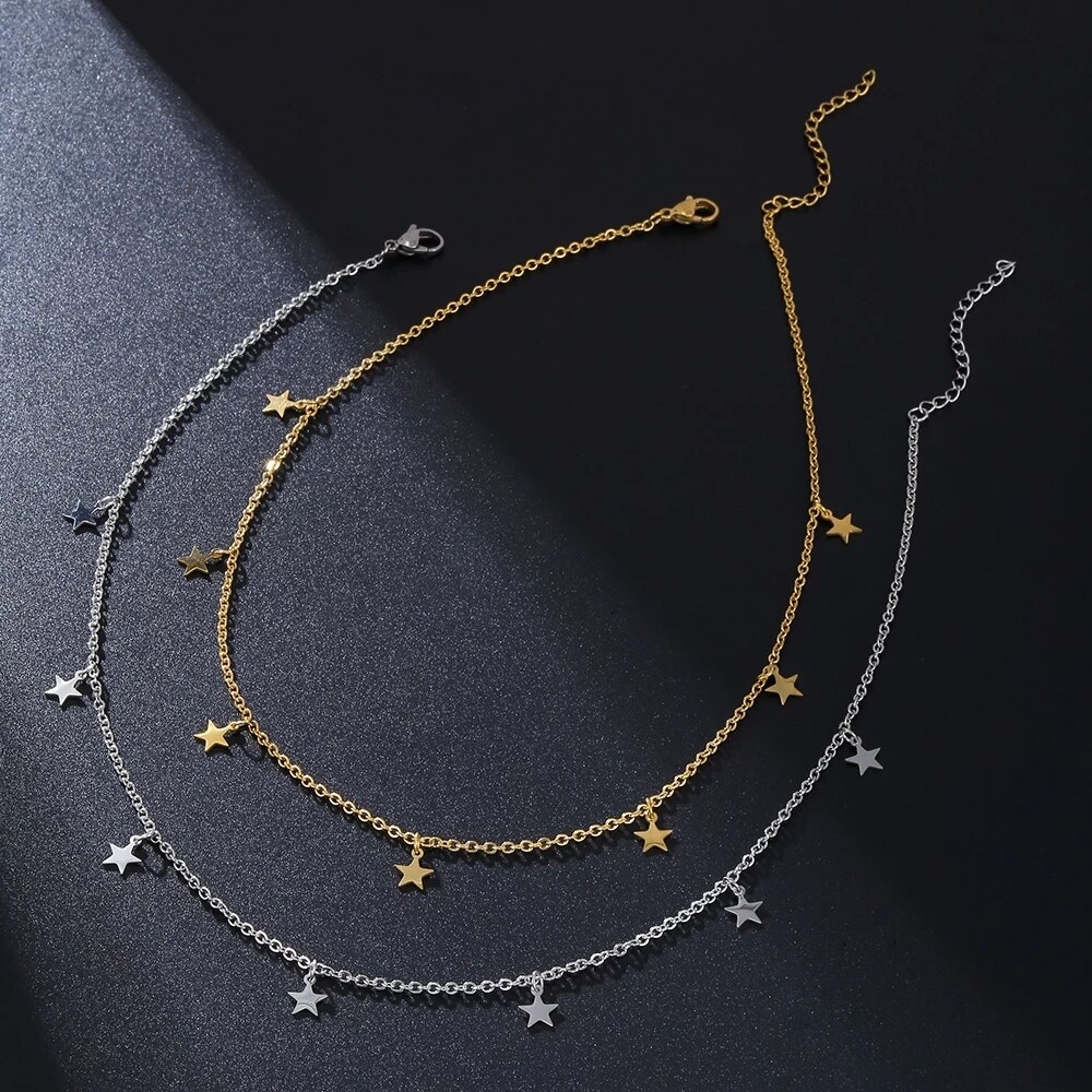 Een Stuk Goud Rvs 7 Sterren Ketting Voor Vrouwen Meisje 40Cm Lengte Sleutelbeen Ketting Chokers Ketting Femme Kraag sieraden