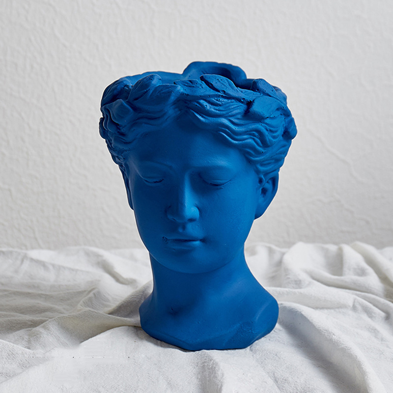 Vaso Vasos decoracion hogar אגרטלים Escultura Vaso Home Decor Europeia Cabeça de Cimento Vaso de Flores Decoração Do Jardim Venus Grego: dark blue