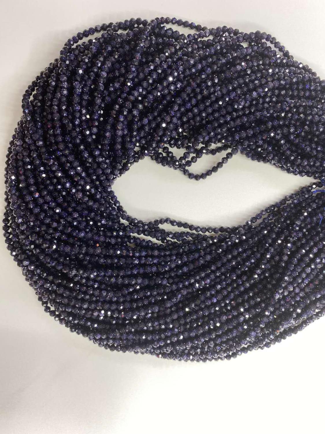 Natural Stone Cut Small Faceted Blue Sand Round Beads 2mm 3mm For Jewelry Making DIY Necklace Bracelet Earring