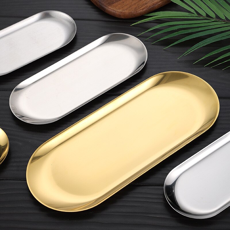Stainless Steel Tray Oval Heart Round Plate Jewelry Storage Tray Nordic Style Cosmetic Organizer Dessert Dining Kitchen Plate