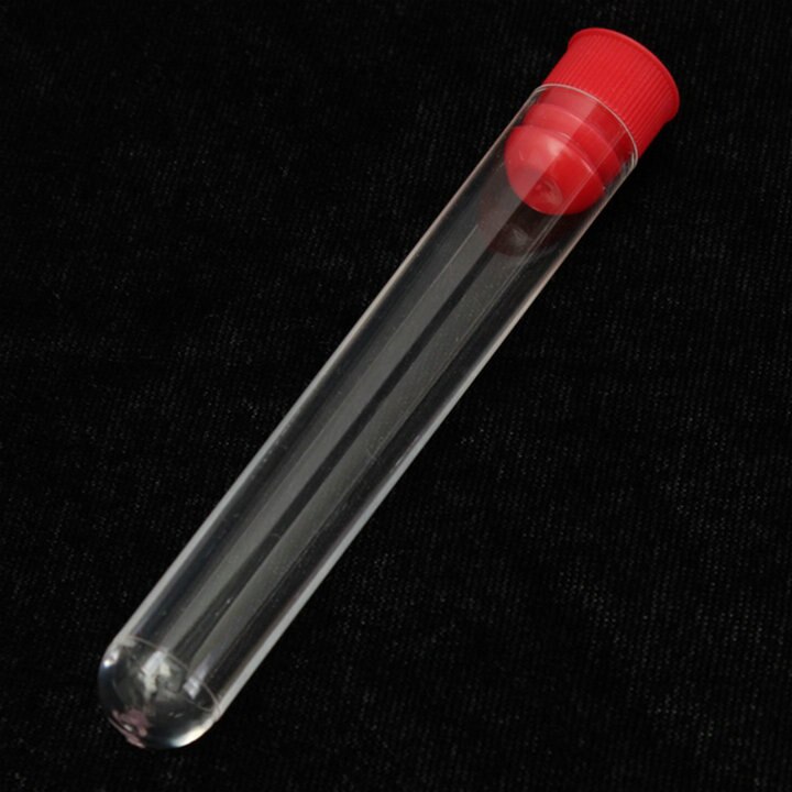 100pcs 12x100mm Clear Plastic reageerbuizen met blauw/rood stopper push cap voor soort experimenten en tests