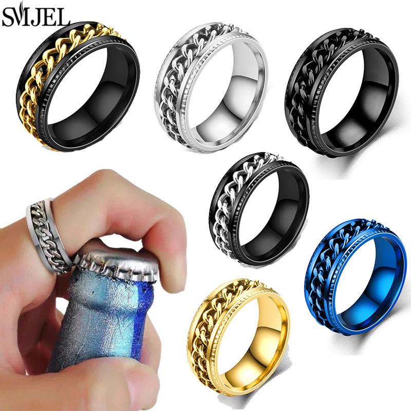 Bague à chaîne rotative en acier inoxydable pour hommes, anneau multifonctionnel à la de 8mm, Fidget Spinner, bijoux de Couple, 2024