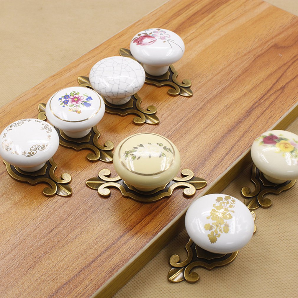 1005 Vintage Alloy Gasket Ceramic Cupboard Handles Single Hole Cabinet Handles With Screws Handles