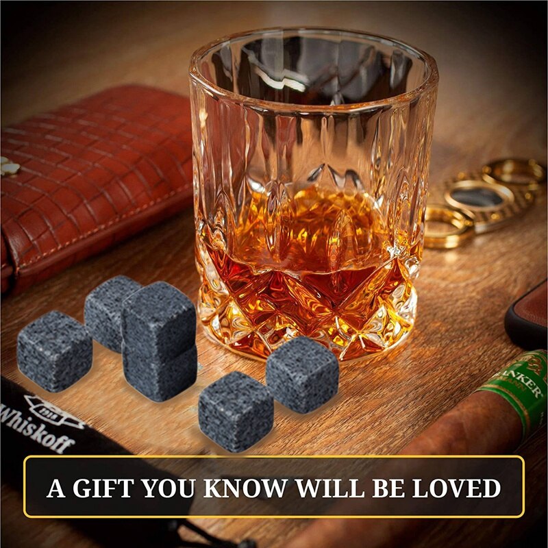 Bourbon Rocks-Juego de con piedras enfriadoras de Whisky-piedras reutilizables para Whisky de glassure en caja de madera para hombre