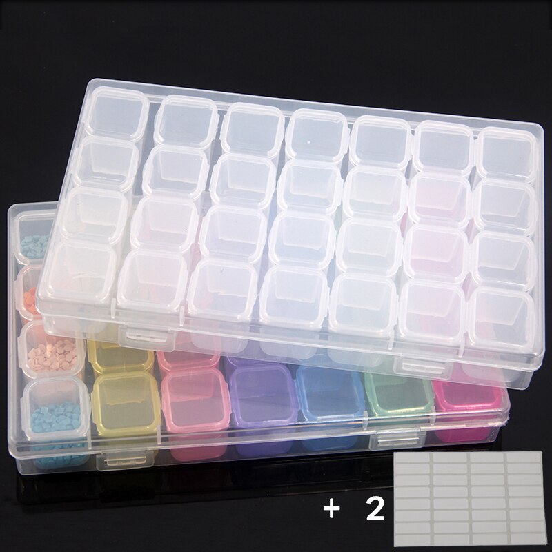 28Girds Diamond Painting Tools Accessories Multiple color Storage Bead Container Diamond Embroidery Stone Mosaic Convenience Box: 2pcs 28 baicai