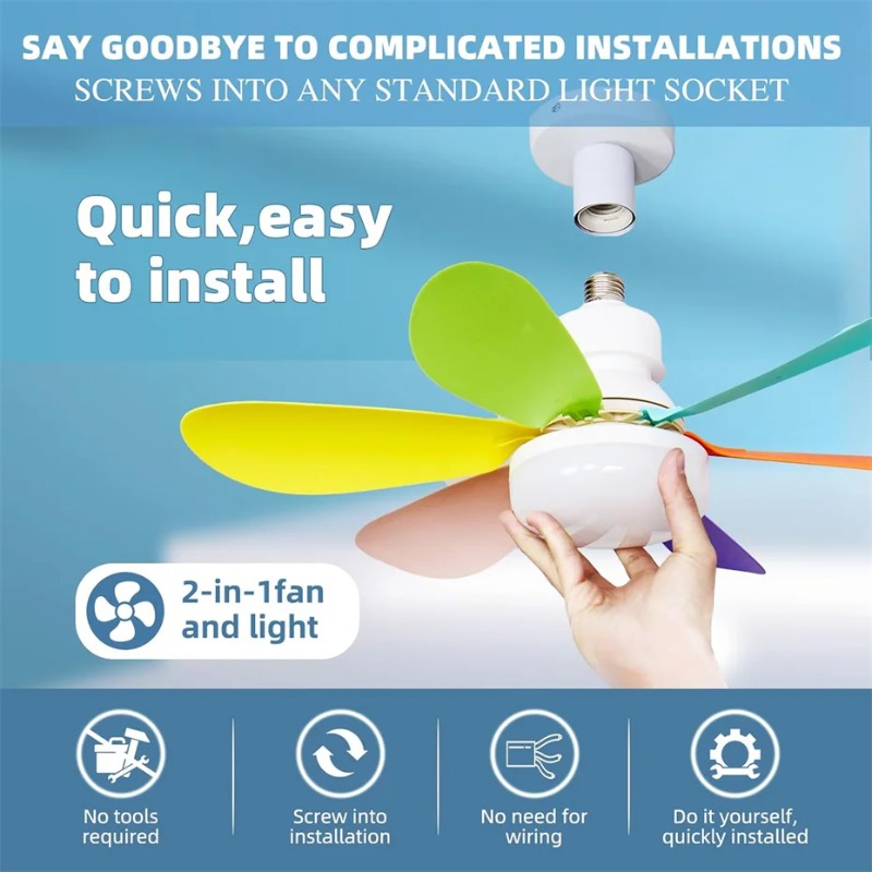 Plafondventilator in lichtfitting met afstandsbediening E27/E26 gloeilamp kleine ventilatorarmaturen combo voor badkamer slaapkamer terras