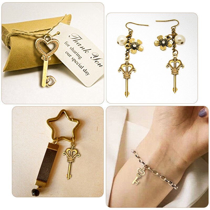 125 st vintage antik bronspläterad metall kärlek hjärta nyckel charms hänge diy smycken gör fynd tillbehör hantverk