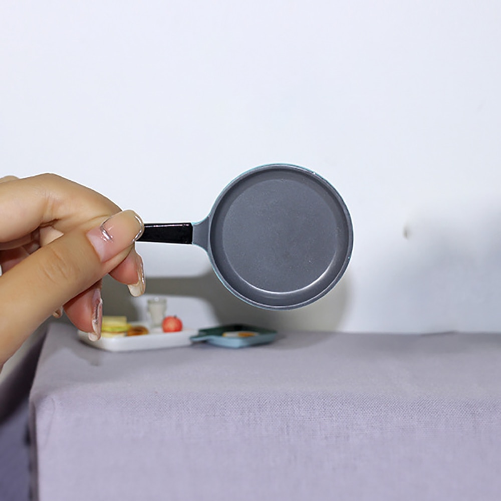 1/12 1/6 Dollhouse Miniature Accessories Mini Alloy Frying Pan Model Simulation Saucepan Toys for Doll House Decoration